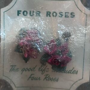 Four Roses Whiskey Earrings Attached to Card The Good Life Includes “Four Roses”